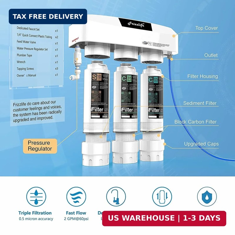 Frizzlife Under Sink Water Filter System, NSF/ANSI 53&42&372 Certified, 8 Layer gallery