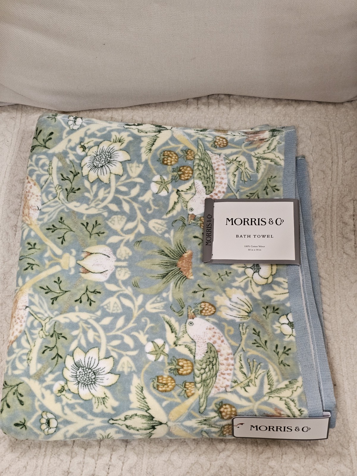 William Morris & Co Bath Towel Strawberry Thief Blue Cotton Velour 30x54 gallery