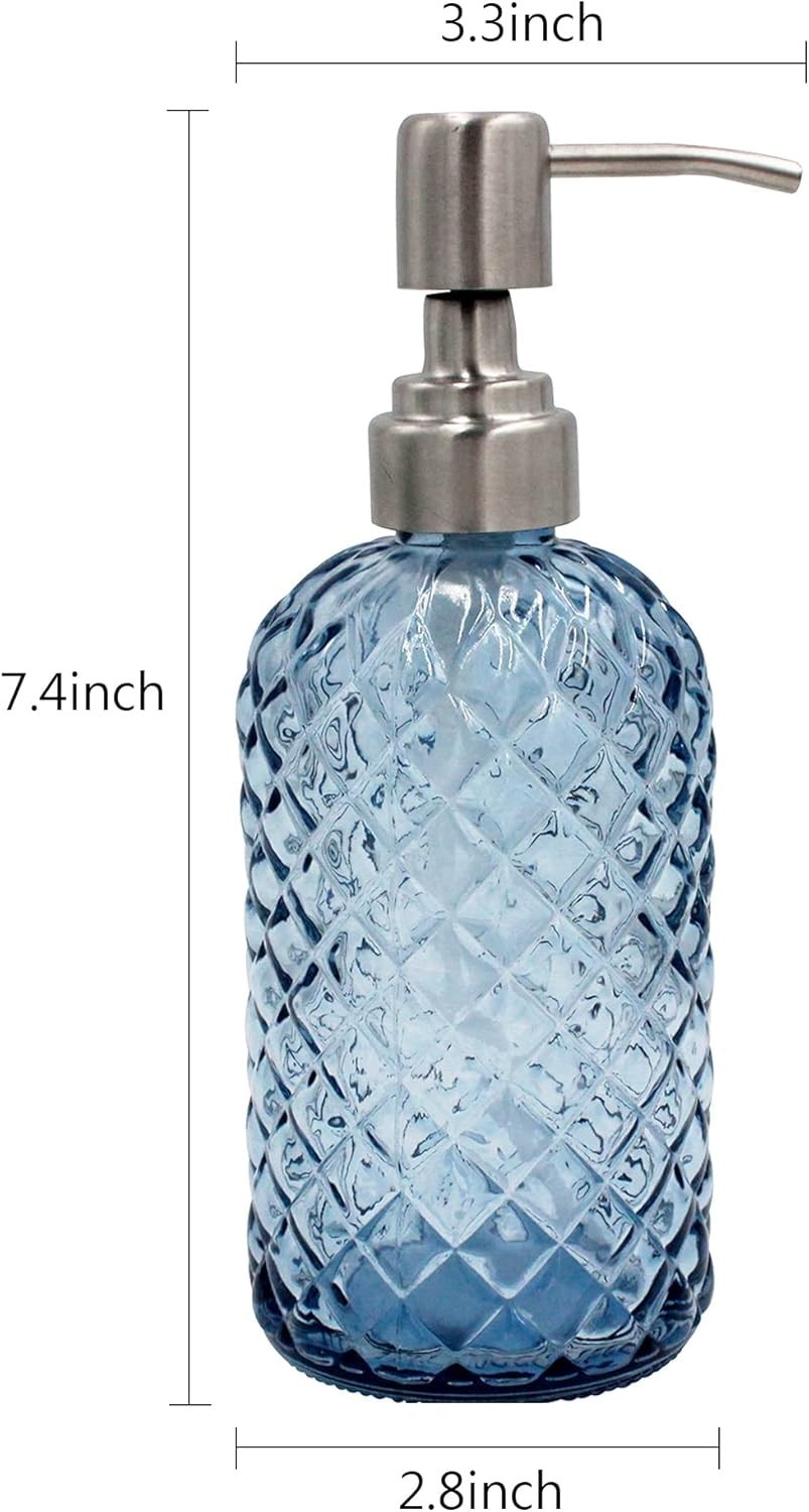 Glass Soap Dispenser for Bathroom & Kitchen - 304 Stainless Steel Pump, Blue gallery
