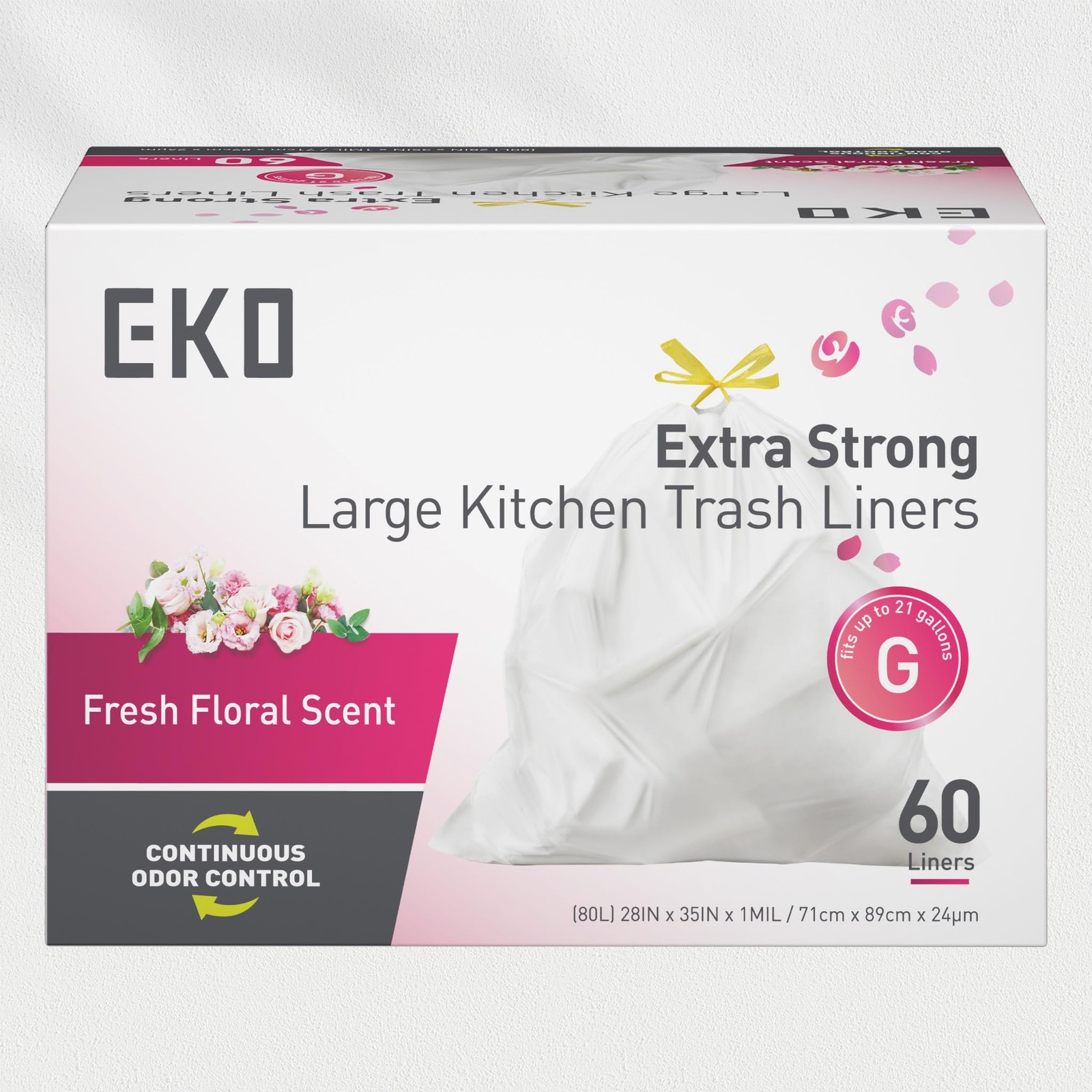 EKO 21 Gallon / 50-90 Liter, 60 Count Drawstring Trash Bags, Extra-Strong Gar... gallery