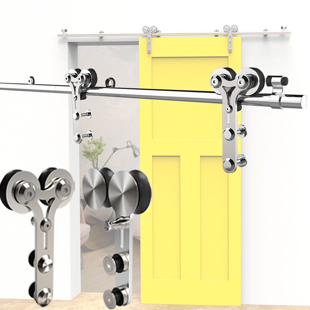 4FT-16FT Stainless Steel Sliding Barn Door Hardware Kit Track Closet Y Roller gallery
