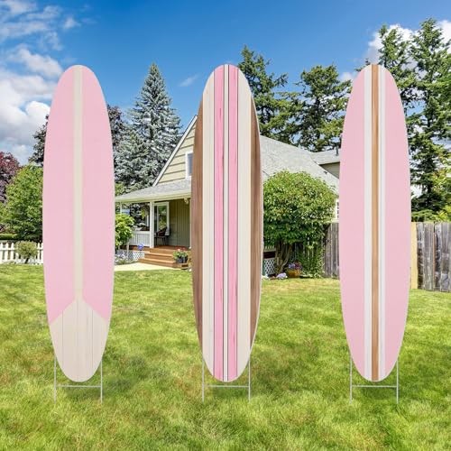 3 Pcs Summer Surfboard Yard Signs with Stakes 35 Inch Large Surfboard Pink gallery