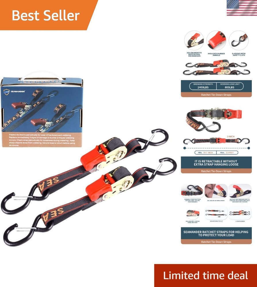Precision Ratcheting Boat Tie Downs - 1200lb Strength 2PK Orange Straps