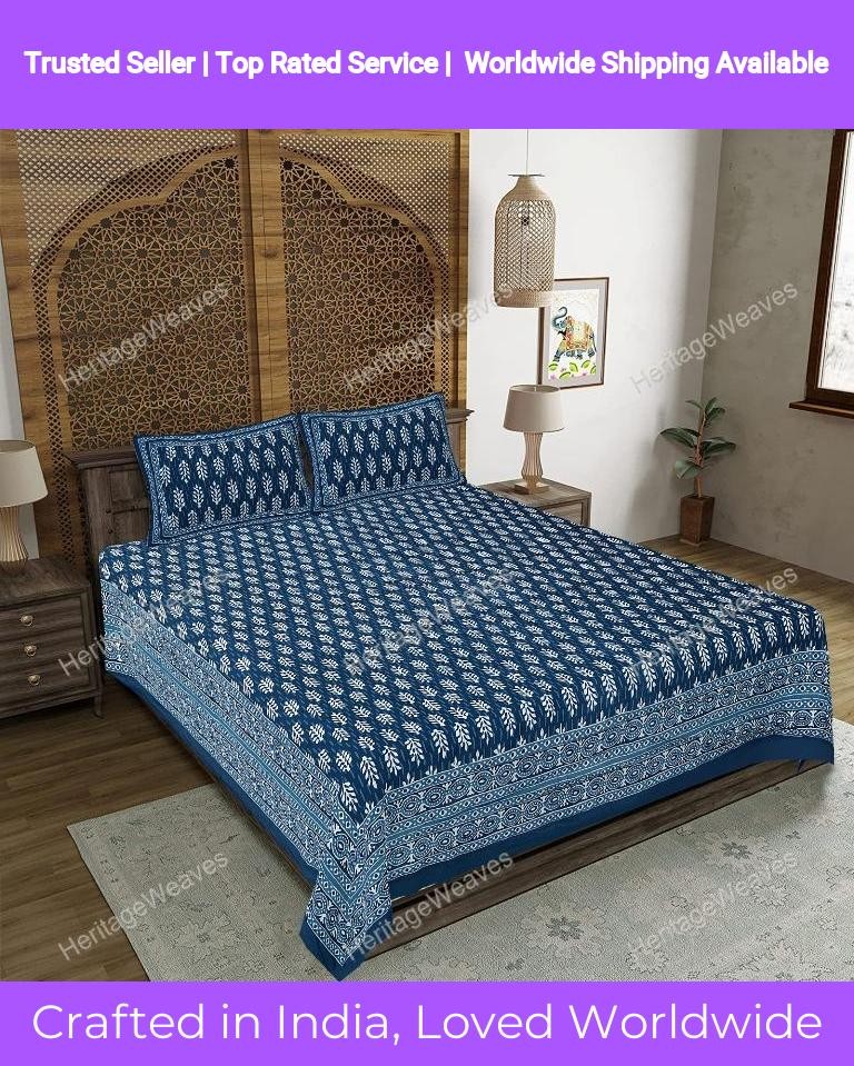 Indian Cotton Bedsheet With 2 Pillow Cover Indian Buti Design Double Sheet gallery