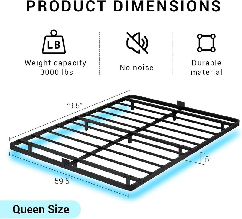Floating Bed Frame Queen Size with LED Lights Metal Platform Bed No Box Spring N gallery