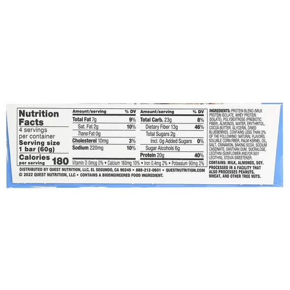 Quest Protein Bar,Blueberry Muffin Flavor, 20g of Protein,Gluten Free, 4 Count.. gallery