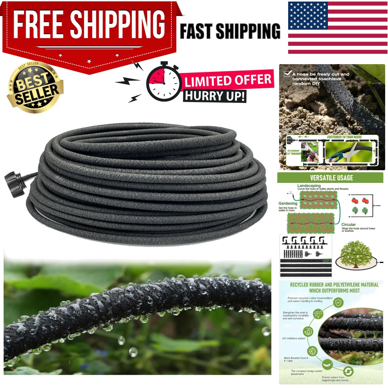 Sprinkler Soaker Hose 100FT - Heavy Duty Sprinkler Hose, Efficient Saving Water gallery