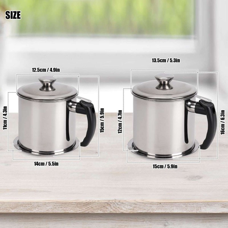 48Oz/60 Oz Bacon Grease Container with Strainer & Lid, Stainless Steel Oil Pot gallery