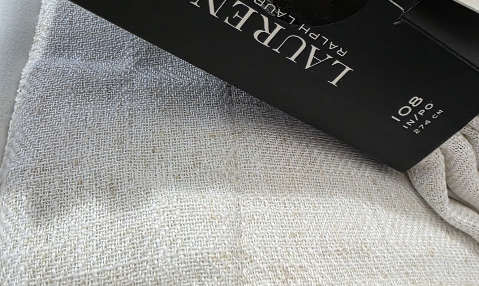 Ralph Lauren Set 2 Herringbone Curtains 52x108 Natural Blackout Lined Panels gallery