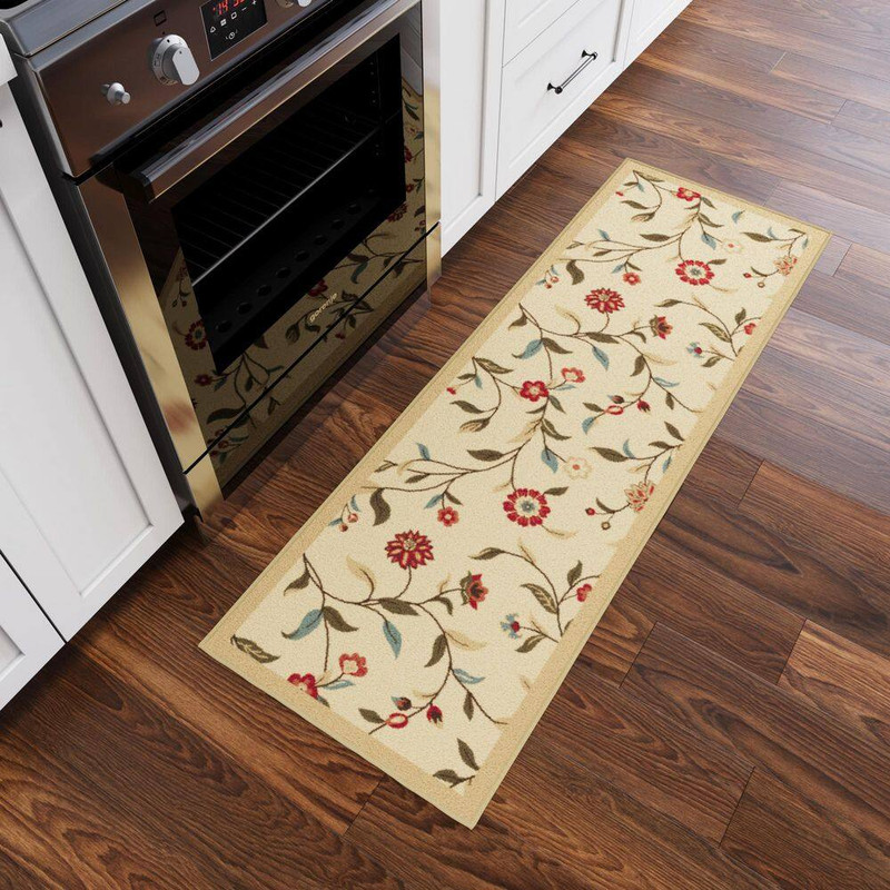 Ottohome Collection Non-Slip Rubberback Floral Leaves 2X5 Indoor Runner Rug, 1 F gallery