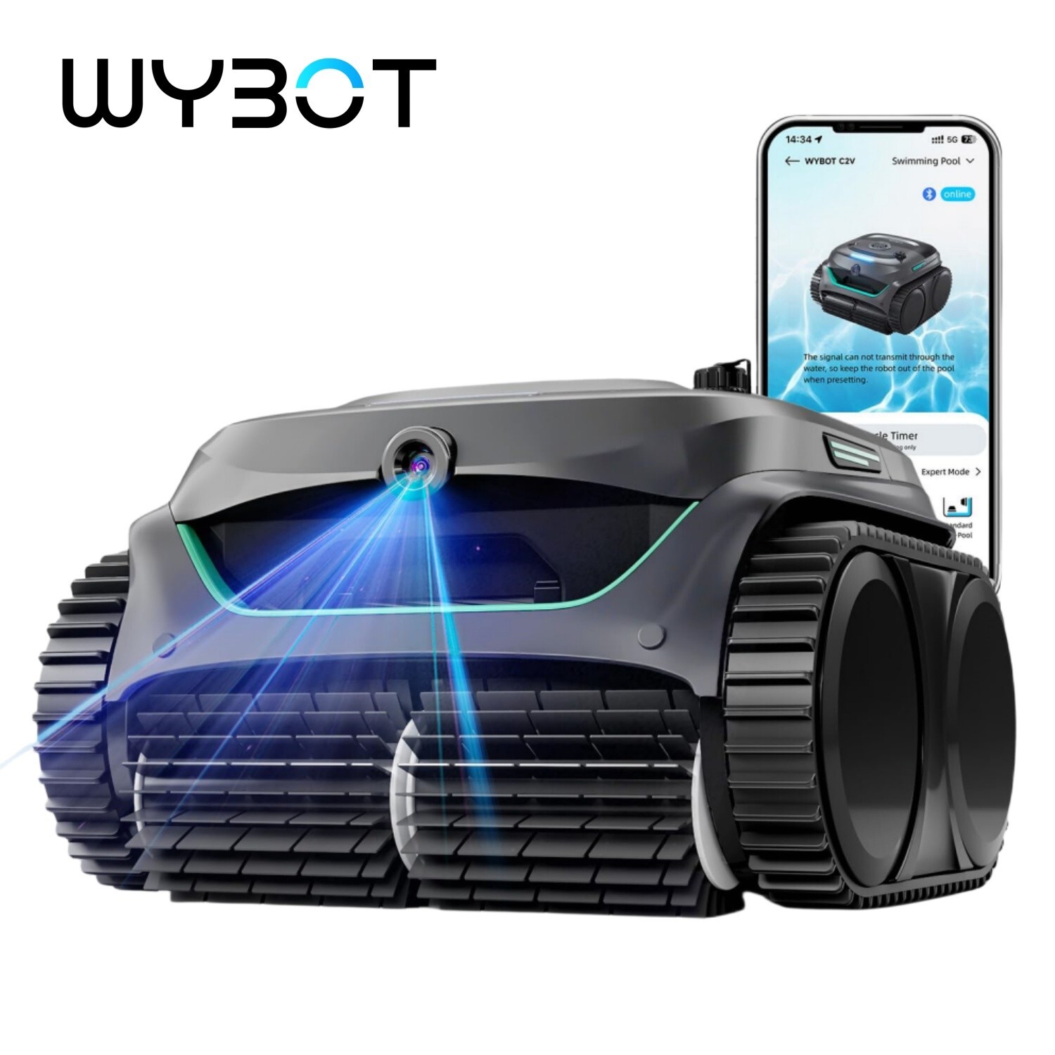 WYBOT C2 Vision Robotic Pool Vacuum Cleaner,Wall Climbing App Control AI Camera gallery