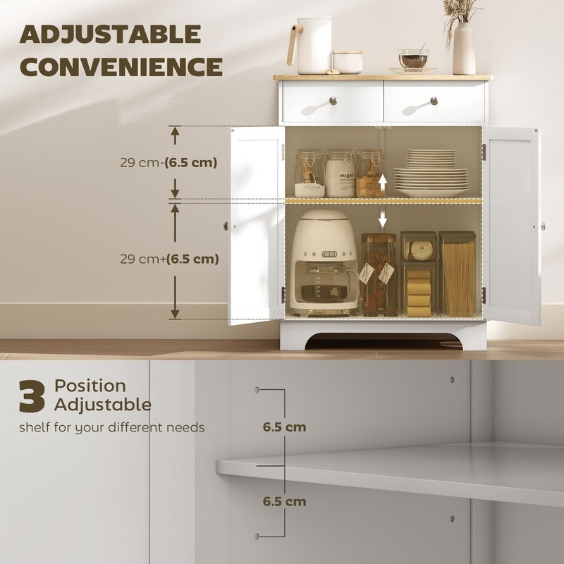 Kitchen Storage Cupboard Organizer Cabinet w/2 Drawers & Adjustable Shelf, White gallery