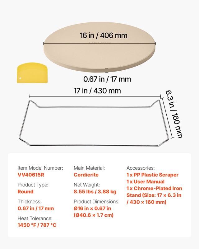 VEVOR Pizza Stone Round/Rectangular Cordierite Baking Stone for Oven & Grilling gallery
