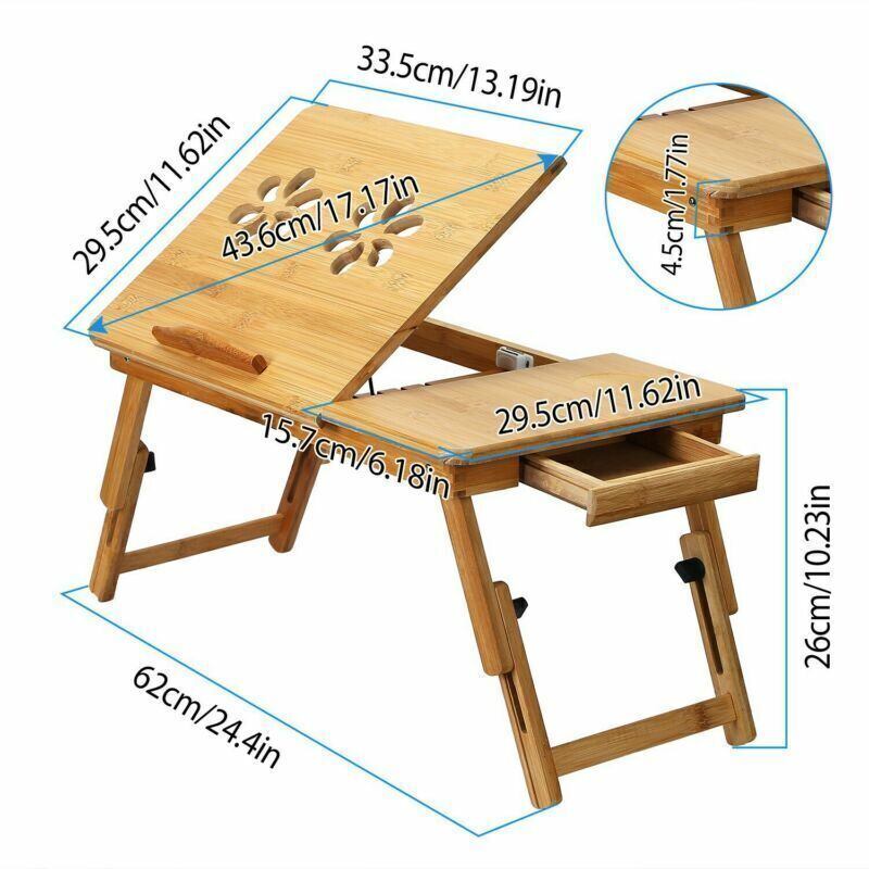 Adjustable Bamboo Laptop Folding Lap Desk Notebook Bed Tray Table Portable Stand gallery