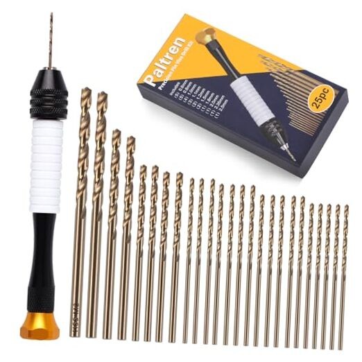 Pin Vise Hand Drill Set with 25 M2 Micro Twist Drill Bits (0.6-2.5mm) | for gallery