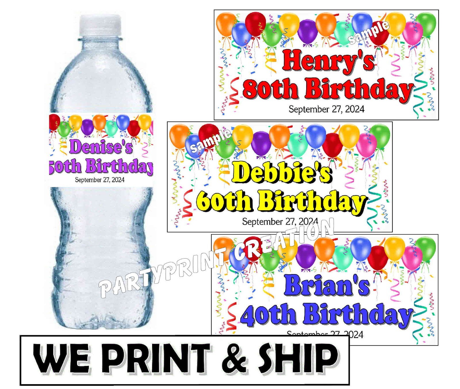 40th 50th 60th 70th 80th 90th 100th BIRTHDAY PARTY FAVORS WATER BOTTLE LABELS gallery
