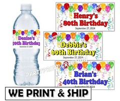 40th 50th 60th 70th 80th 90th 100th BIRTHDAY PARTY FAVORS WATER BOTTLE LABELS