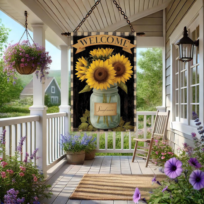Large Garden Flag 28 X 40 Double Sided – Sunflower House Flag for Outside, Summe gallery