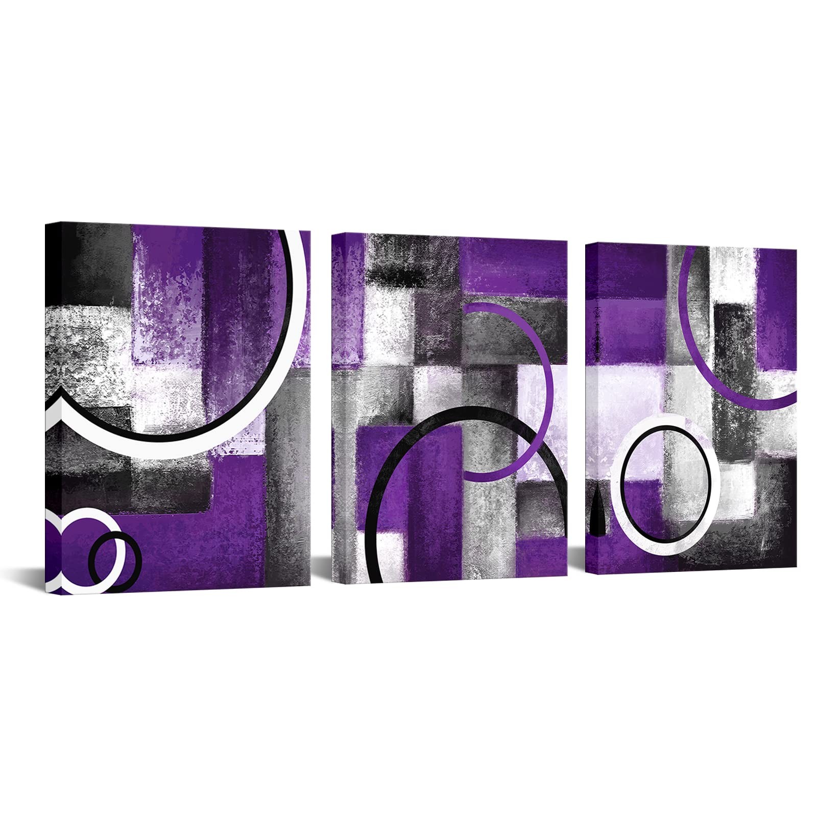 Rustic Abstract Geometric Circle Canvas Wall Art - Grey & Purple Prints for L... gallery