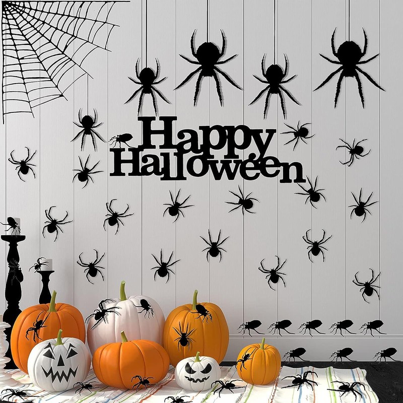 60PCS Realistic Big 3D Spiders Stickers for Halloween Home Party Window Decor US gallery