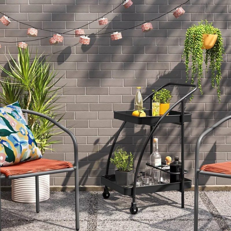 Metal Mesh Rolling Bar Outdoor Serving Cart Black - Room Essentials gallery