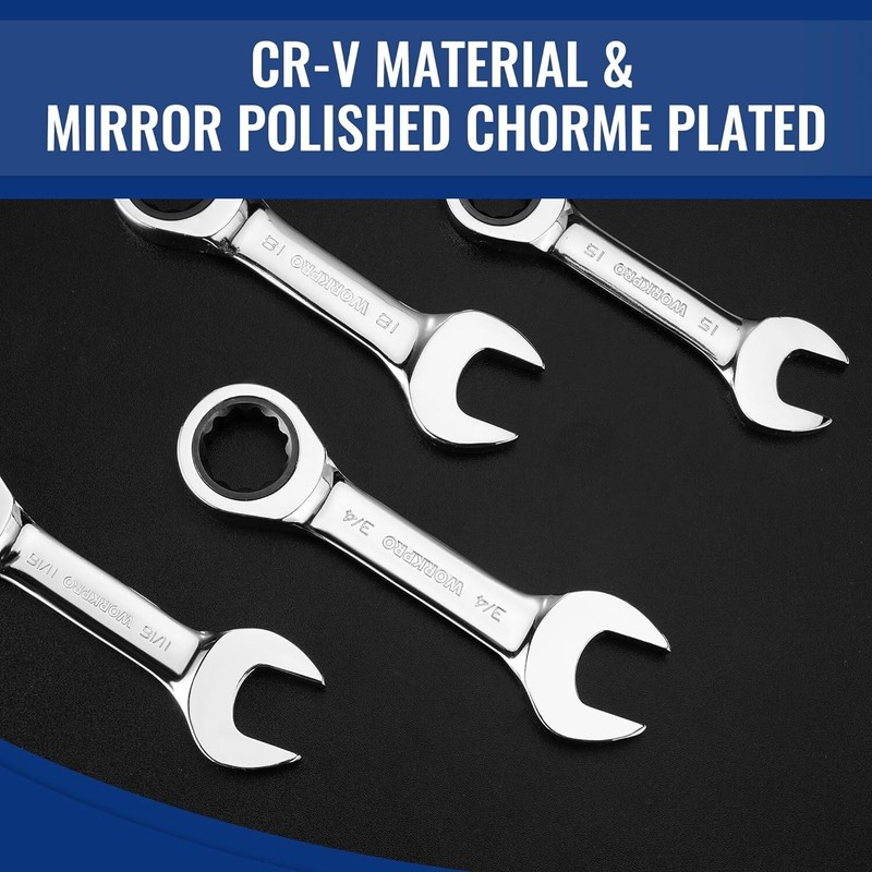 WORKPRO 14PC Ratcheting Combination Stubby Wrench Set SAE 3/8-3/4 Metric 10-18mm gallery