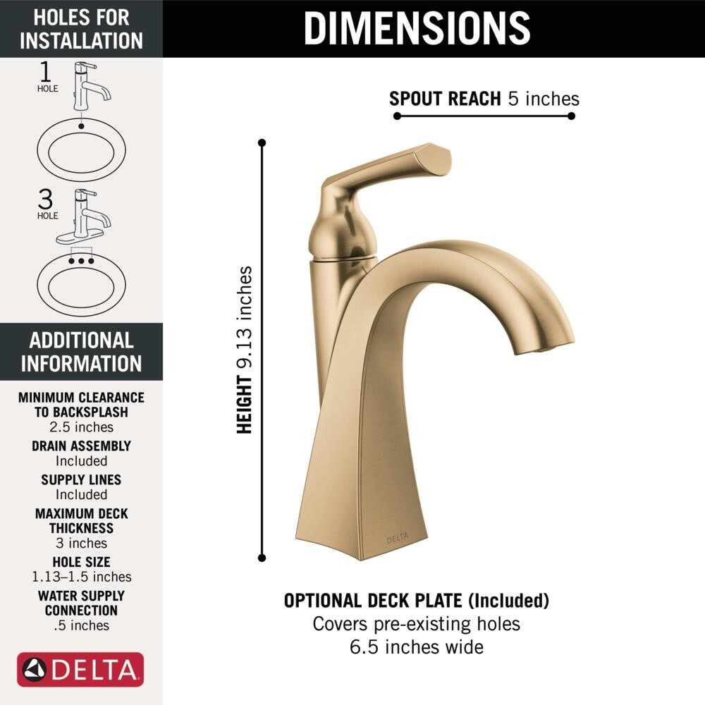 Delta Pierce 1 Handle Bathroom Faucet Champagne Bronze-Certified Refurbished gallery