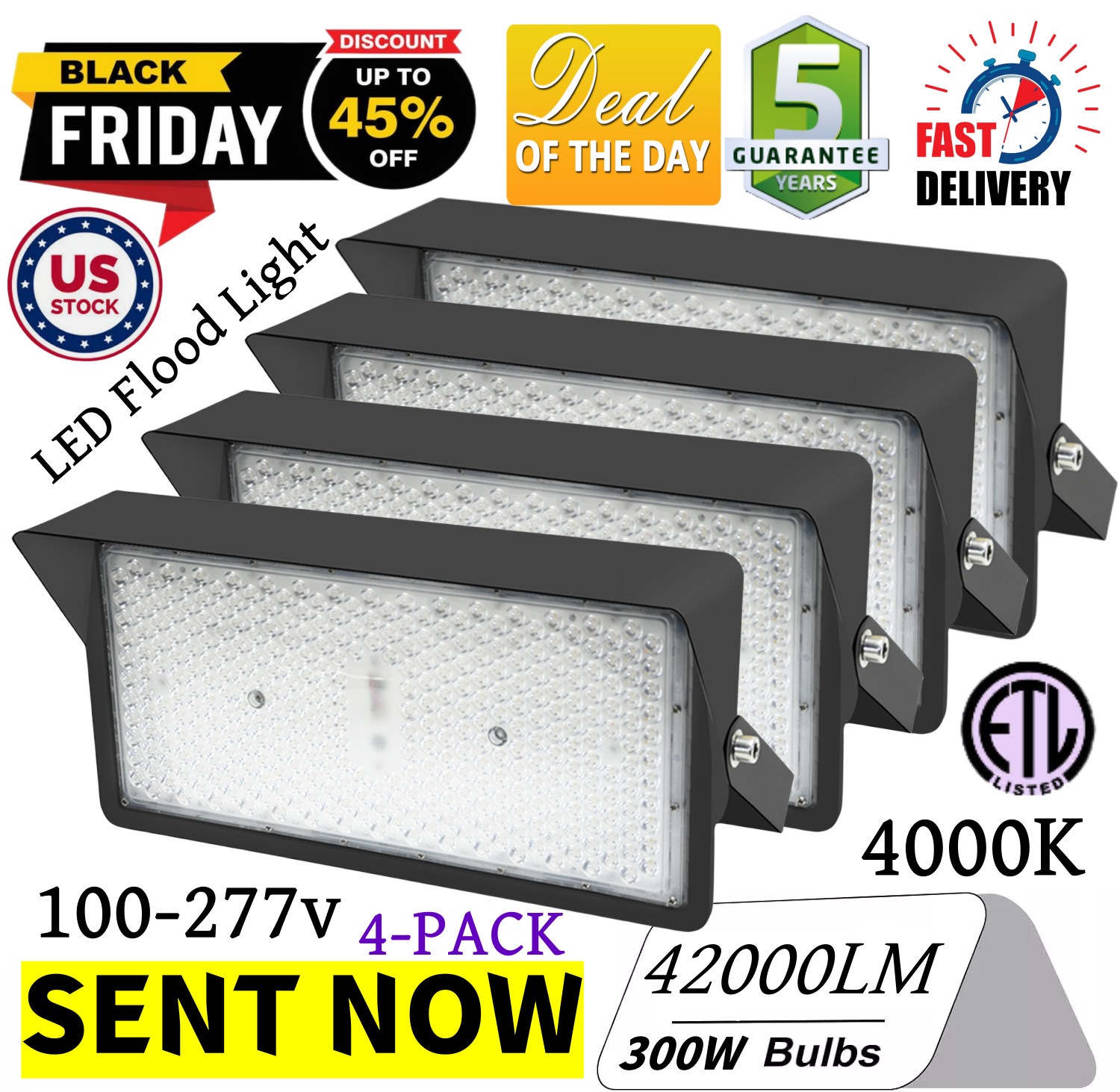 LED Stadium Flood Light Outdoor 1000W Equivalent LED Arena Backyard Lights 4-PCS gallery