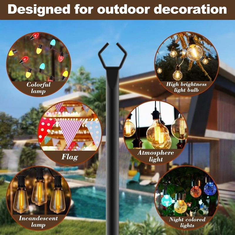 10Ft String Light Poles 4 Pack,Light Poles for Outside Lights,Outdoor with Fe... gallery