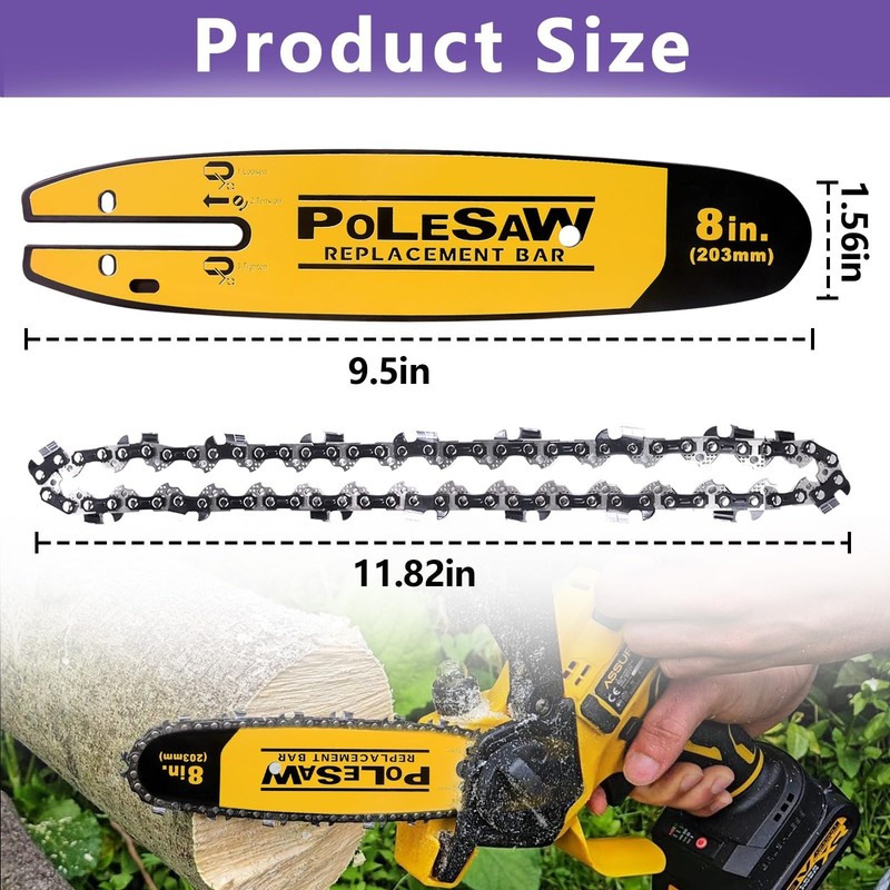8" Pole Saw Replacement Bar & Chain Combo - 1 Bar & 2 Chains, Restore Cutting Po gallery