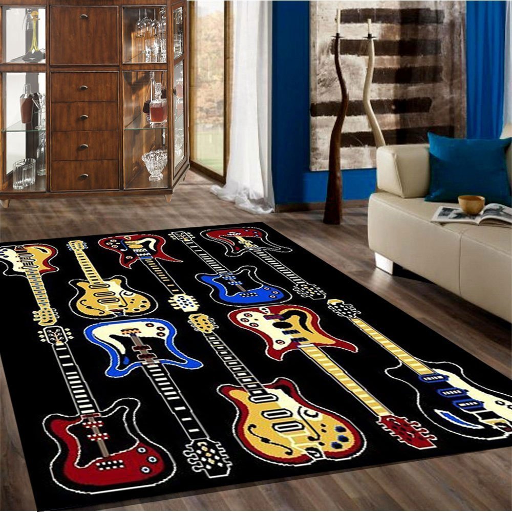 Kids Children Bedroom Fun Musical Theme Rugs Contemporary Carpet Guitar 5' x 7' gallery