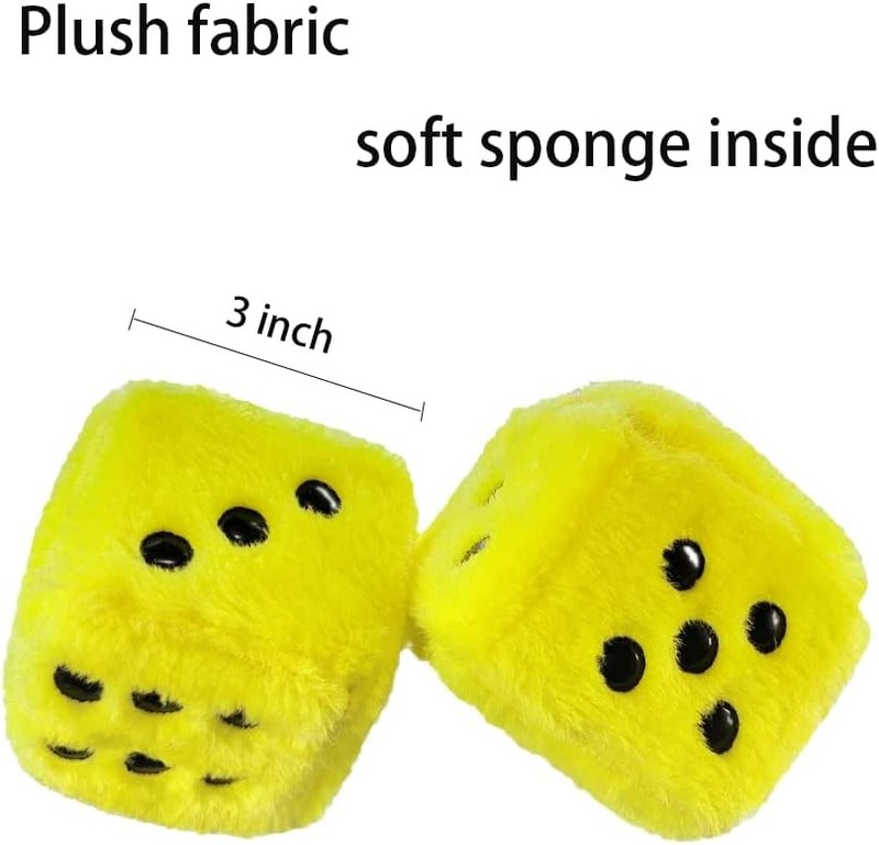 Pair 3” Yellow with Black Dots Mirror Fuzzy Plush Dice, Yellow and Black Yellow gallery