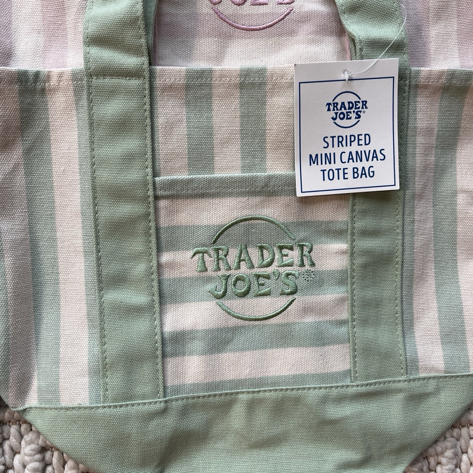 Trader Joes Mini Pastel Stripe Canvas Tote Bag Limited Edition Set Of 4 2026 New gallery