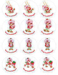 12 count CUSTOM Strawberry Shortcake Edible Image rounds, Wafer paper, pre cut