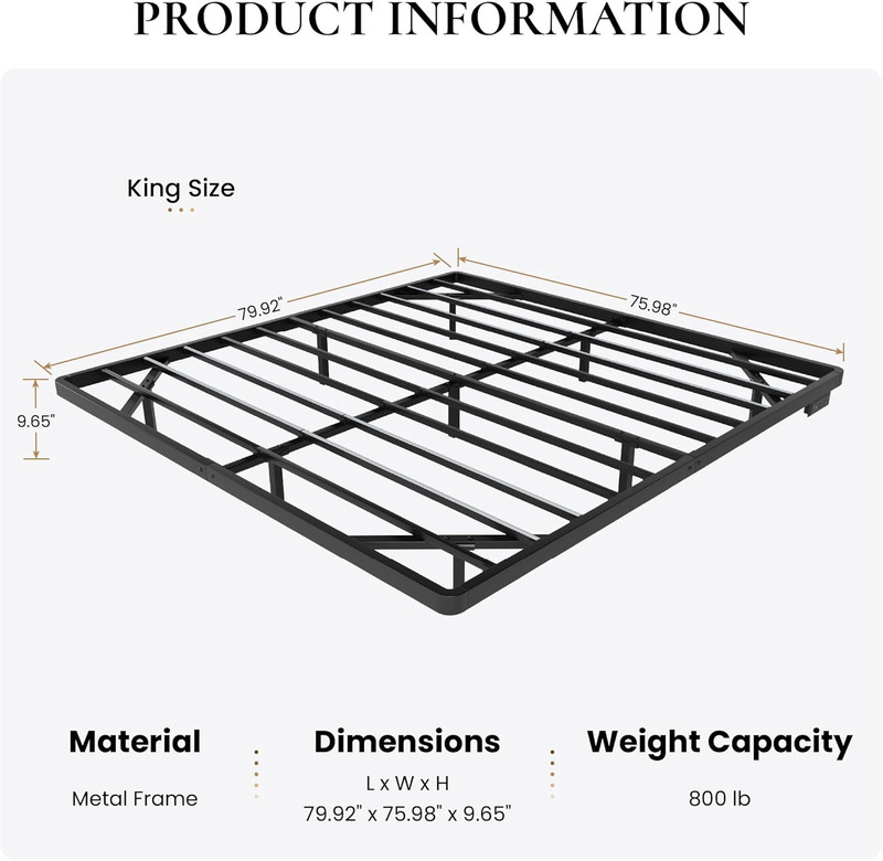 King Size Floating Bed Frame with LED Lights & Charging Station, Matte Black gallery