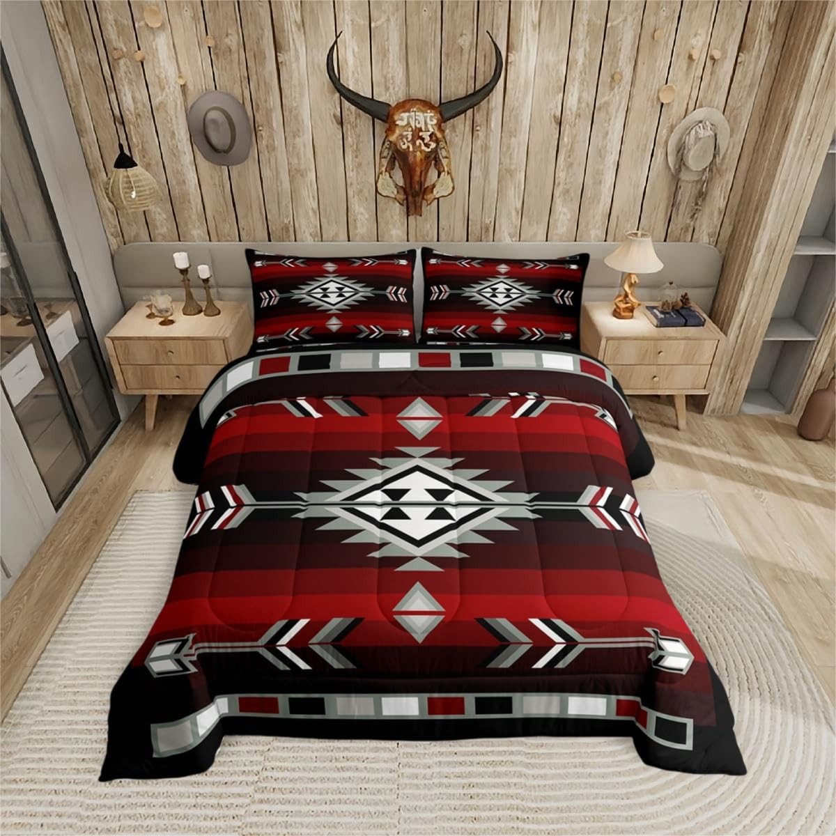Rustic Western Bedding Sets Southwestern Aztec Comforter Full Red Black Grey gallery