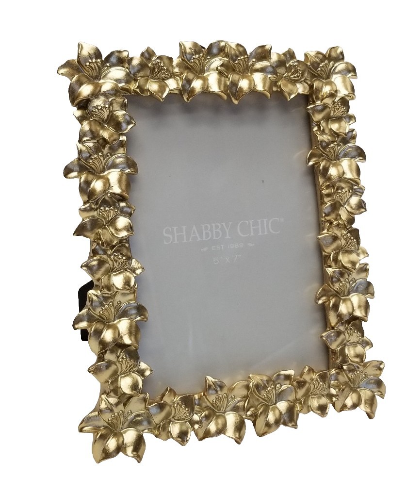 Authentic Shabby Chic 1989 Gold Flowers Rectangular Picture Frame Fits 5 x 7in gallery