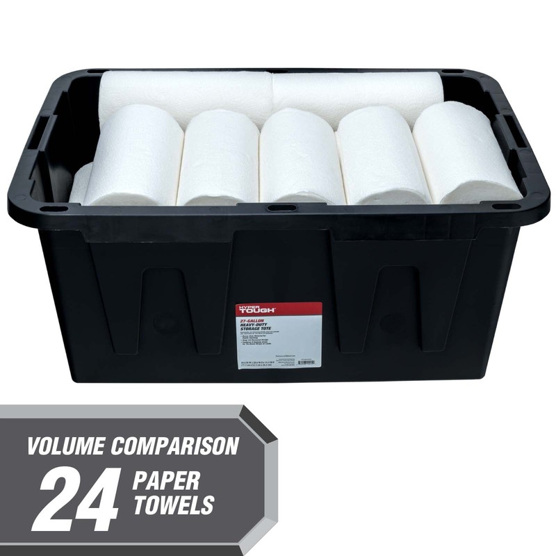 27 Gallon Large Storage Bin with Snap Lid, Black and Red, Heavy Duty Plastic Sto gallery