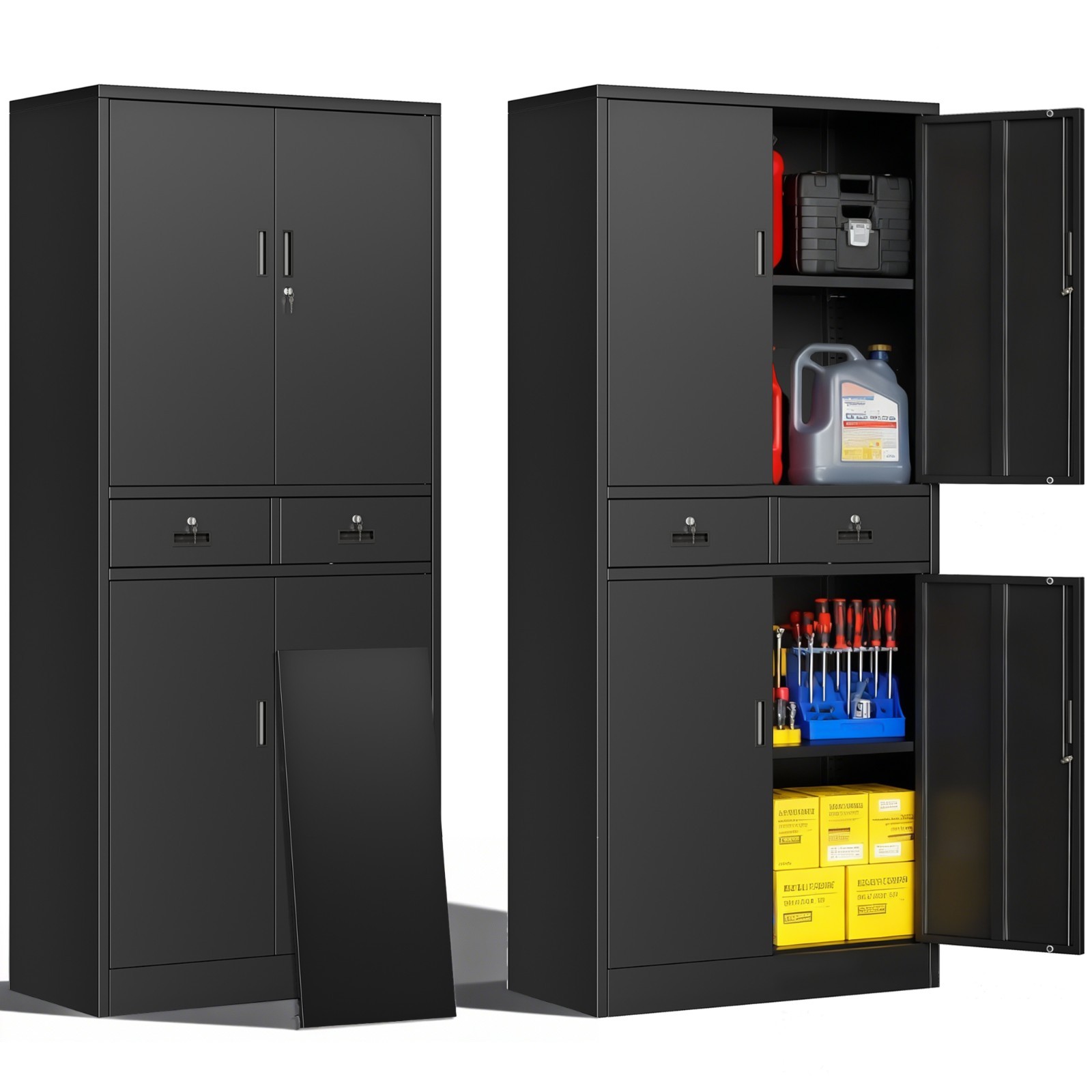 71in Metal Storage Cabinet with Adjustable Shelves and 2 Drawer,Locking Cabinet gallery