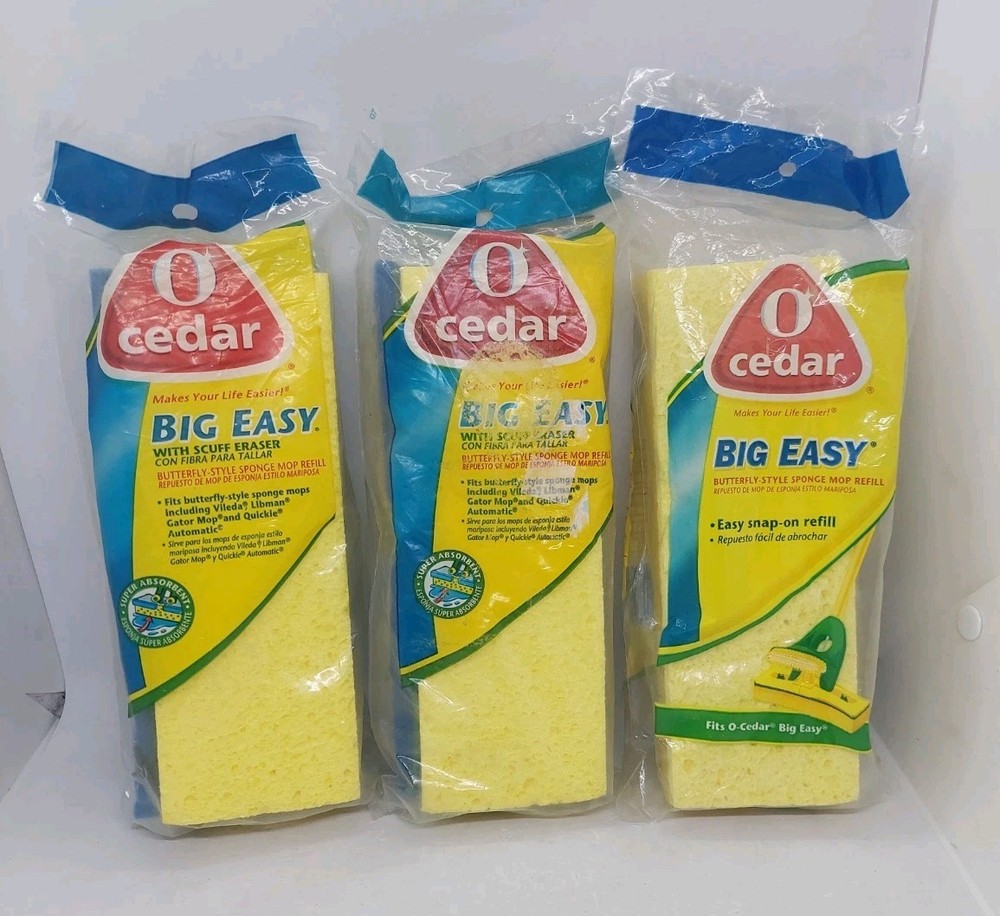 O Cedar Big Easy Flat Sponge Mop Refill Super Absorbent Butterfly Style Lot Of 3
