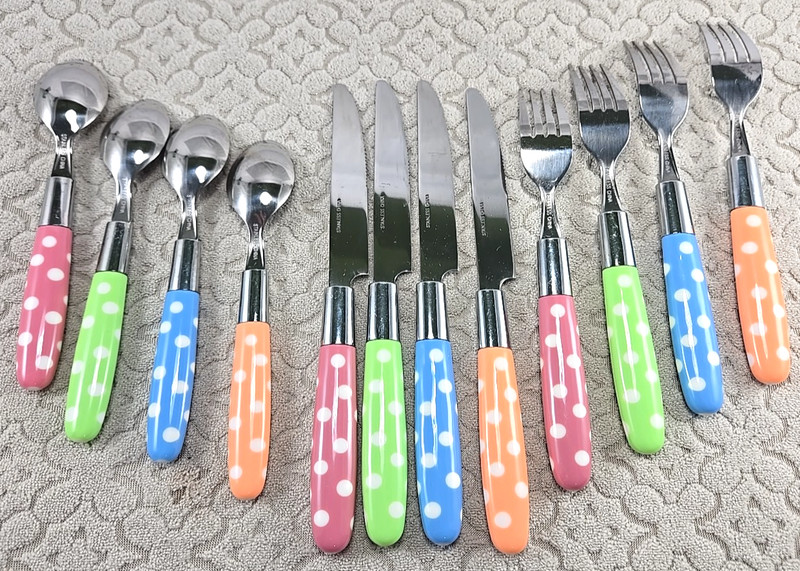 Festive Multicolor Polka Dot Stainless Steel Flatware Set for 4 – 12 Pieces​ gallery