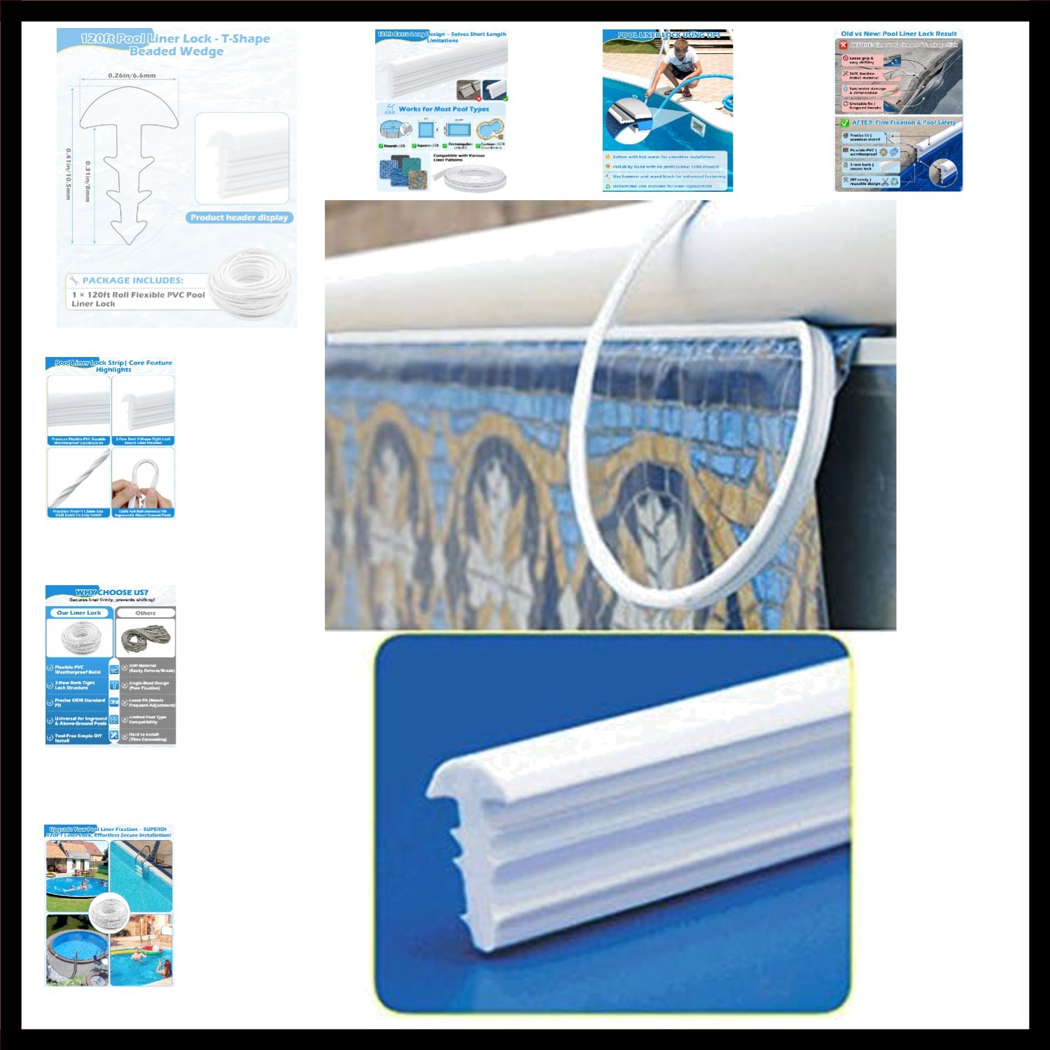 Plastic 120ft Roll QP1562 Swimming Pool Liner Lock Beaded Wedge T-Shape gallery