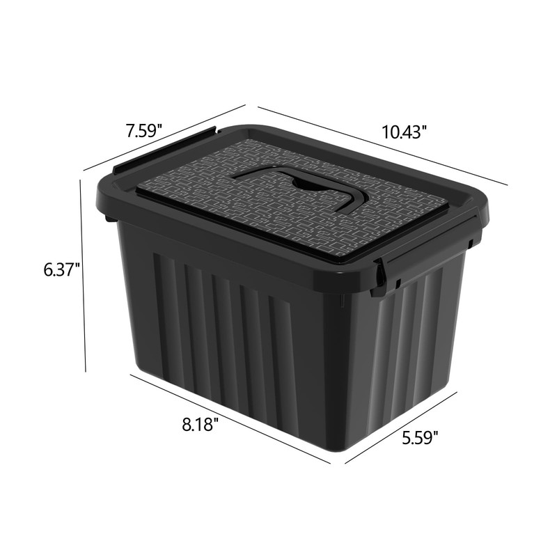6 Quart Latching Bin with Handle, Black Plastic Storage Box Containers, 6 Packs gallery