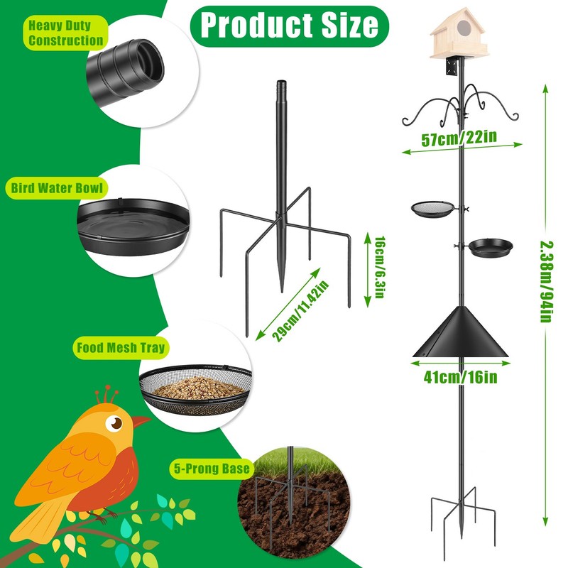 94" Squirrel Proof Bird Feeder Pole - Heavy Duty Bluebird House Pole w/5-Pronged gallery