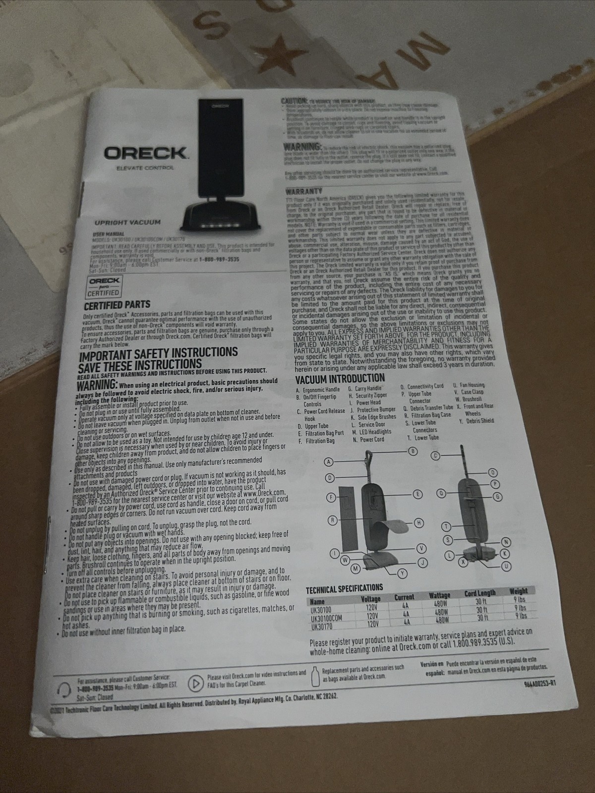Oreck Elevate Control Upright Vacuum Cleaner (UK30100PC) gallery