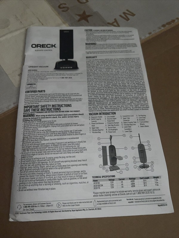 Oreck Elevate Control Upright Vacuum Cleaner (UK30100PC) gallery