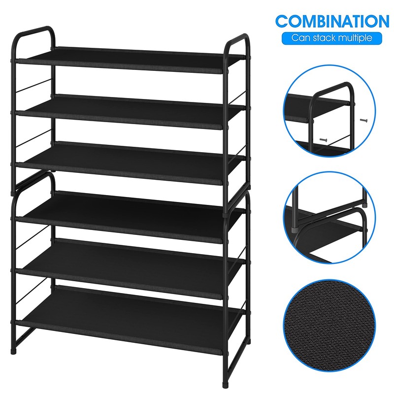 Simple Trending 3 Tier Stackable Shoe Rack, Expandable 3 Tiers, Black, Black gallery