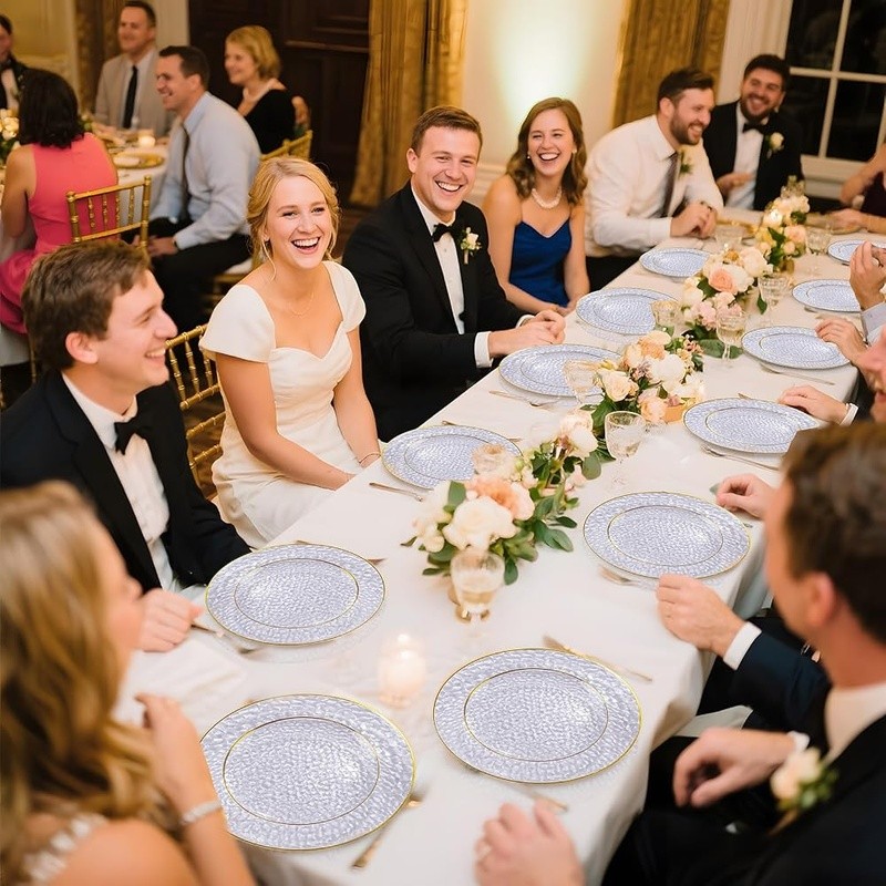 Hammered Plastic Plate Set 50 Count Elegant Disposable Tableware Parties Events gallery