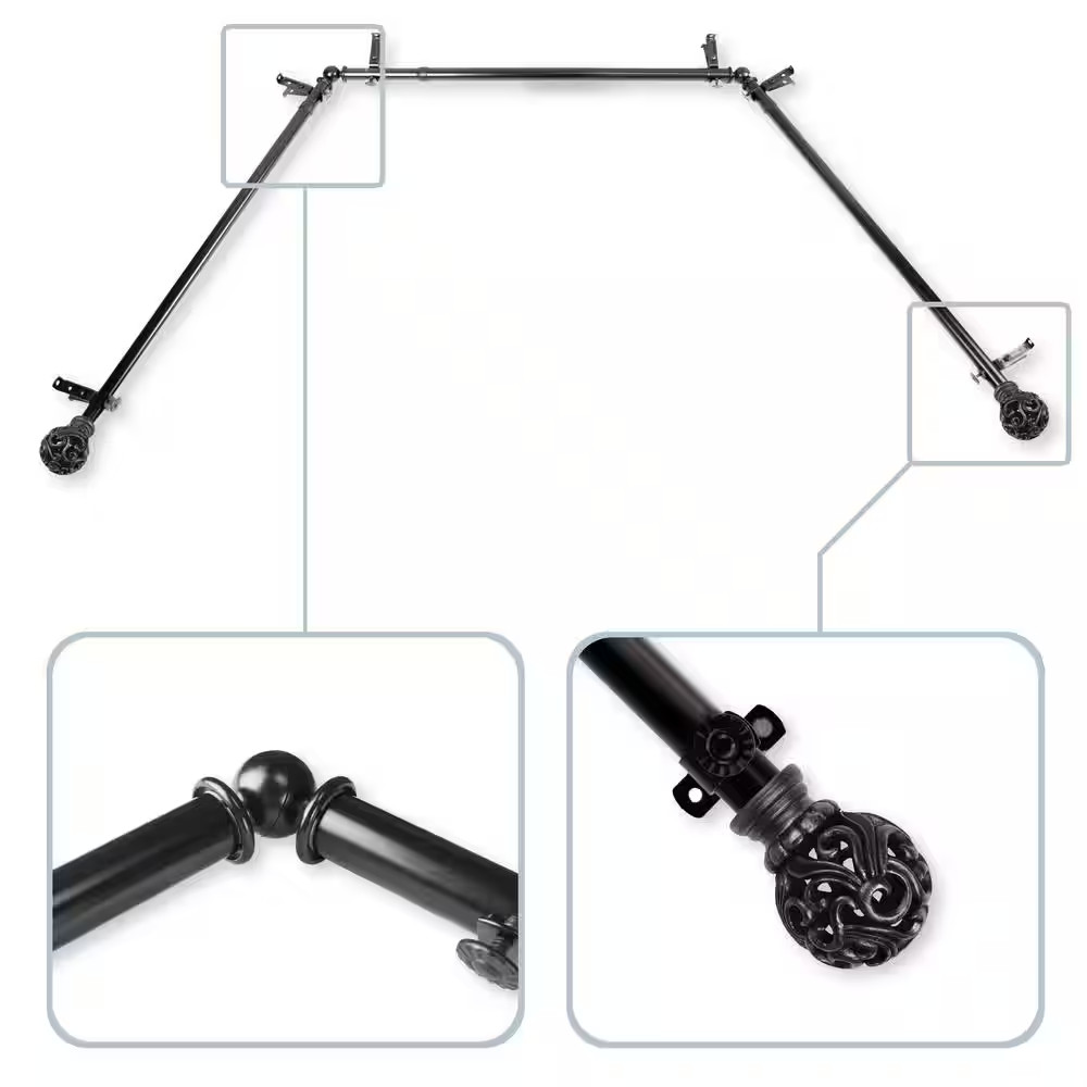 Adora 13/16 In. Bay Window Single Curtain Rod in Black gallery