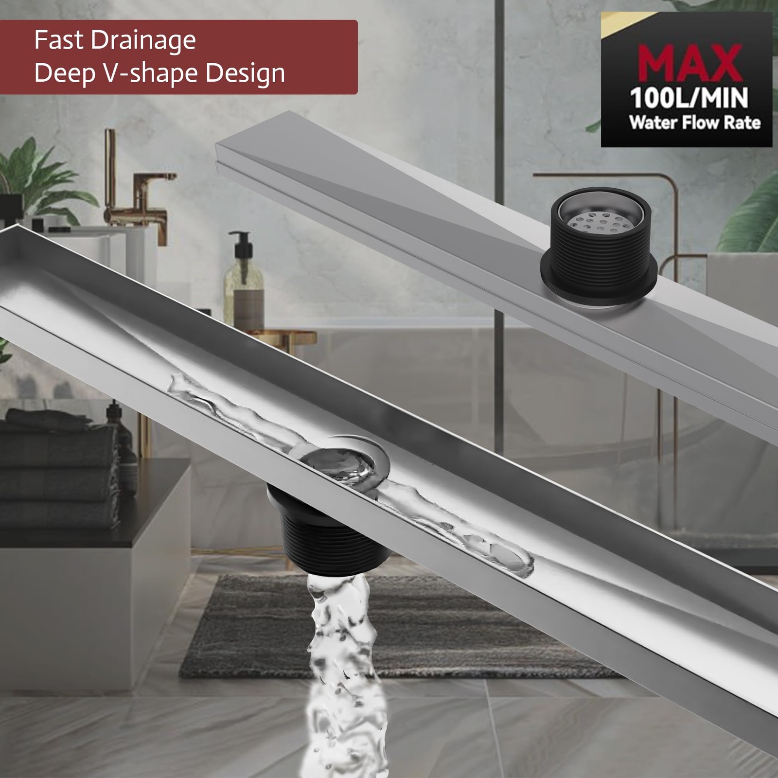 Muschbath 36 Inch Linear Shower Drain Brushed Nickel Shower Drain Removable gallery